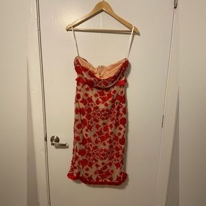 Revolve Lover + Friends Red Lace Floral Sol Midi Dress Sz Medium